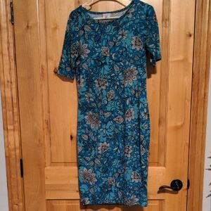 LuLaRoe Blue and Gray Floral Midi Dress
